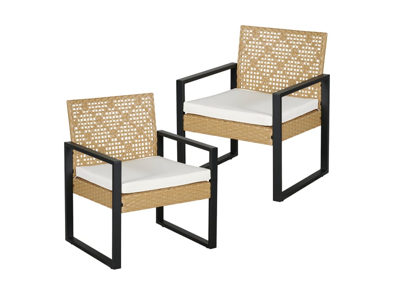  Salon de jardin 4 pièces aspect rotin beige noir naturel 03_0010528  - Conforama C