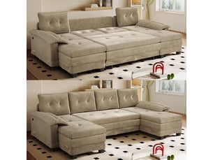 Canapé panoramique en u fauteuil relax chenille couleur camel avec prise usb intégrée pour salon moderne