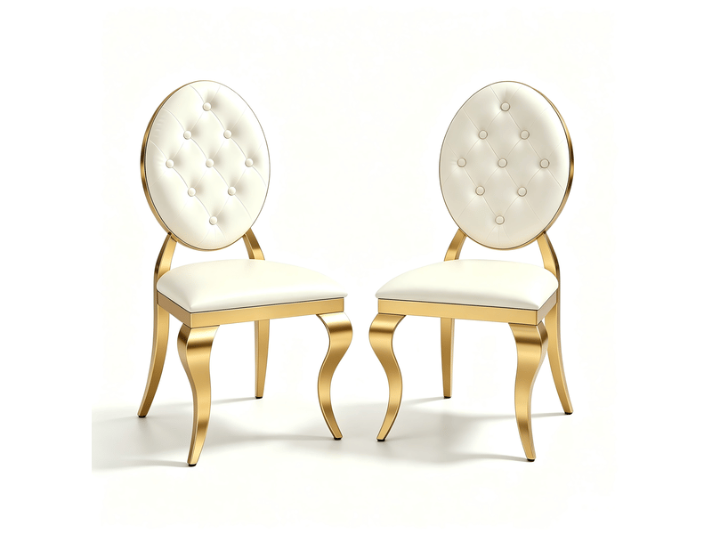  Lot de 2 chaises de salle à manger modernes en similicuir blanc et doré  - Conforama A