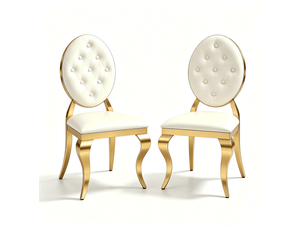 Lot de 2 chaises de salle à manger modernes en similicuir blanc et doré