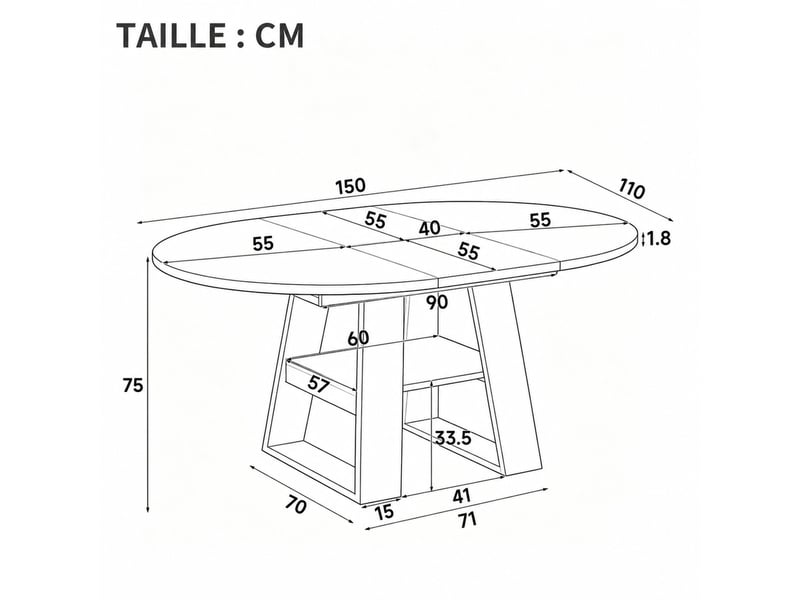  Table extensible pour 4 à 6 personnes avec rangement et tablette pour salle à manger, en mdf, finition chêne clair  - Conforama D