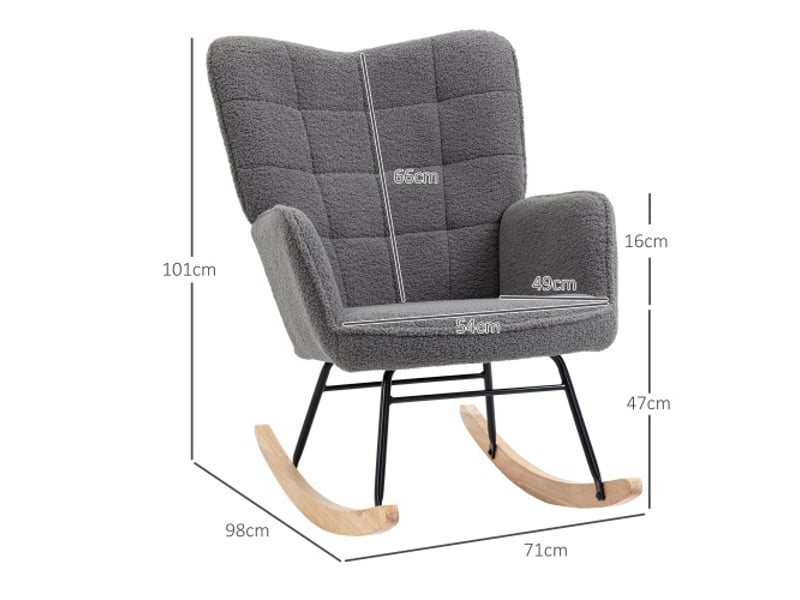  Fauteuil à bascule gris foncé en tissu bouclé, accoudoirs, patins en bois, 120 kg, salon et chambre  - Conforama C