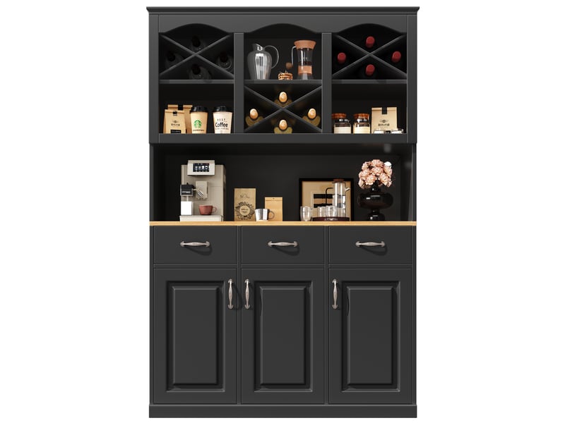  Buffet de cuisine 120x40x180 cm – 3 portes, 3 tiroirs – éclairage led intégré – moderne  - Conforama A