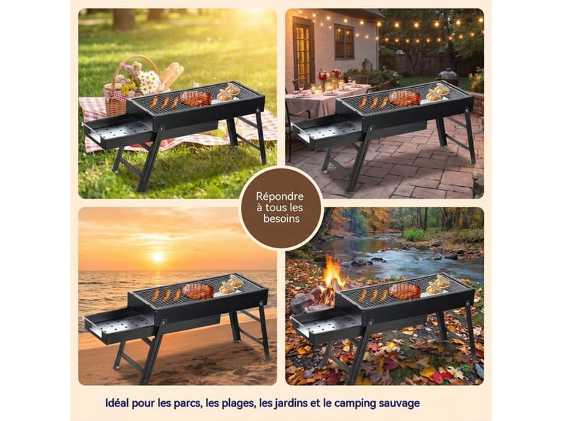  Barbecue portable charbon pliant ultra compact 7 cm avec plateau a charbon coulissant inox  - Conforama E