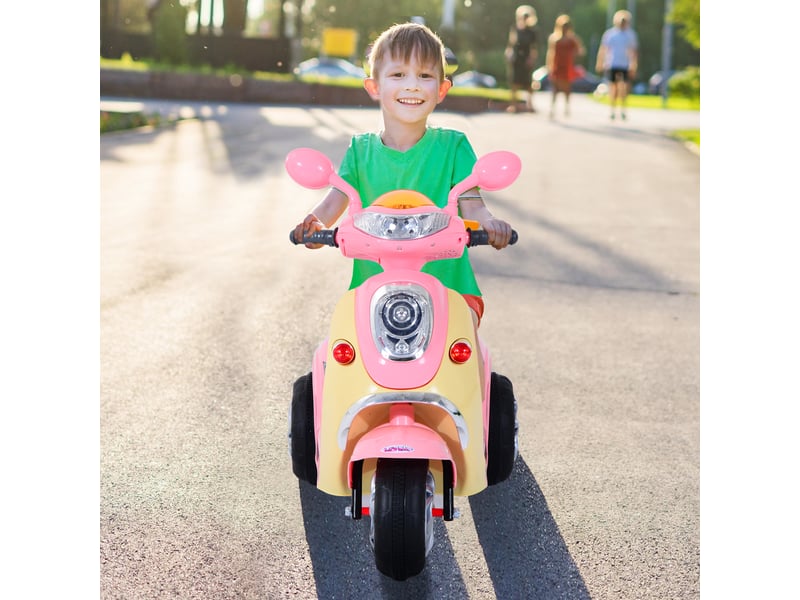  Moto électrique pour enfants, voiture électrique, véhicule pour enfants, tricycle, 6v, métal+pp, 108x51x75cm (rose+jaune)  - Conforama C
