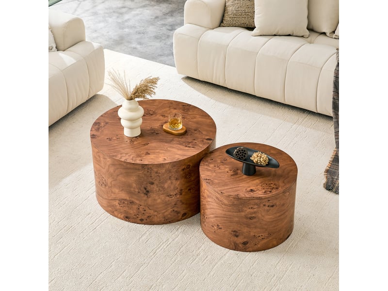  Tables basses gigognes rondes avec rangement intérieur et couvercle amovible aspect bois marron en mdf pour salon  - Conforama E