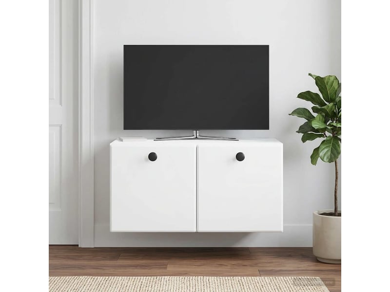  Meuble tv - banc tv - meuble de rangement mural 59,5 x 31 x 30 cm blanc bois d'ingénierie  - Conforama D