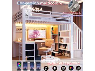 Lit mezzanine 90x200 cm    coloris blanc