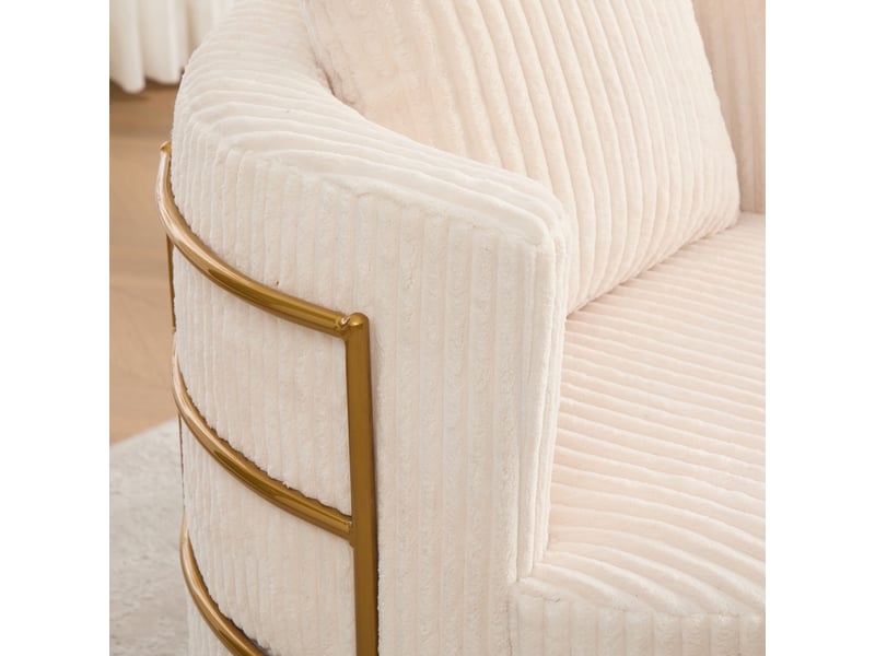  Canapé fauteuil pivotant 360° en velours côtelé beige avec rangement sous l'assise 76x79x78 cm  - Conforama W