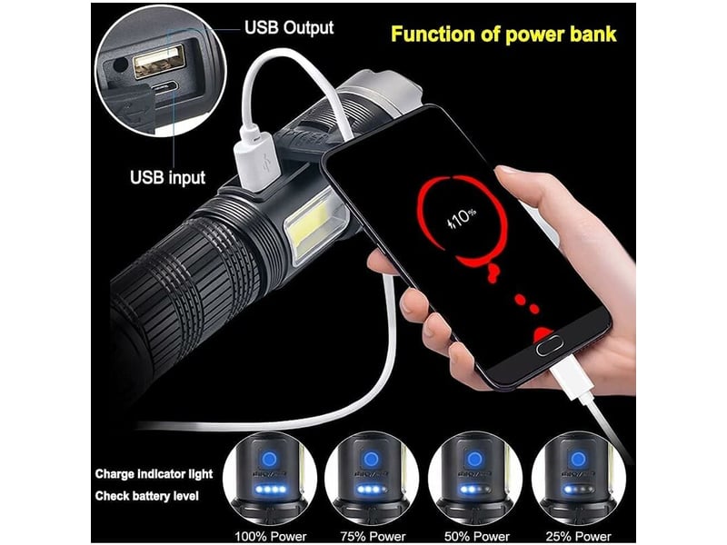 Lampe de poche xhp90 led 5000 lumens, lampe de lampe de poche à mise au point réglable rechargeable par usb, , adaptée au camping - Conforama D