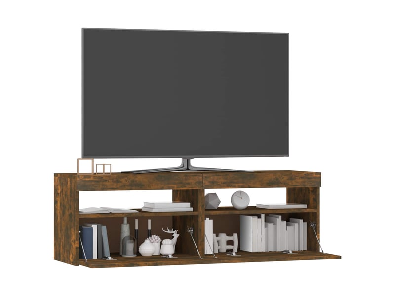 Meuble tv - banc tv - meuble de rangement avec lumières led chêne fumé 120x35x40 cm - Conforama C