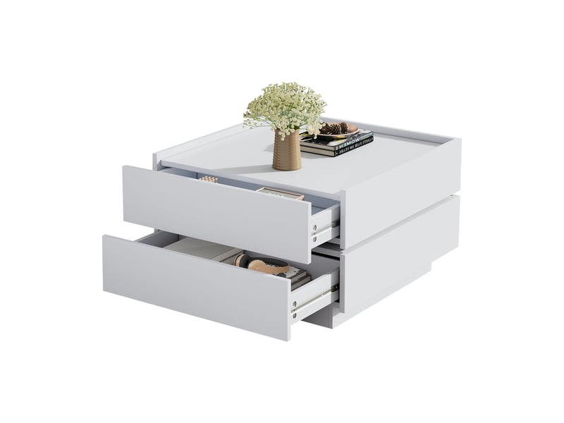  Table basse rotative 360 blanche avec 2 tiroirs de rangement, plateau ajustable, 60x60x38 cm  - Conforama A