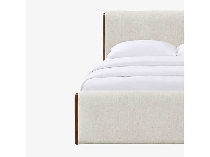  Lit double en tissu beige et bois foncé 140x190 cm  - Conforama C