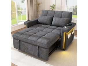 Canapé 2 places - 145x141.5x90cm - canapé convertible lit en chenille avec led rgb, ports usb & porte-gobelets - gris