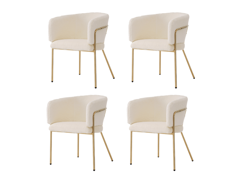  Chaise de salle à manger lot de 4 avec accoudoirs et pieds métalliques, imitation fourrure de lapin blanche  - Conforama A