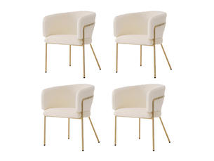 Chaise de salle à manger lot de 4 avec accoudoirs et pieds métalliques, imitation fourrure de lapin blanche