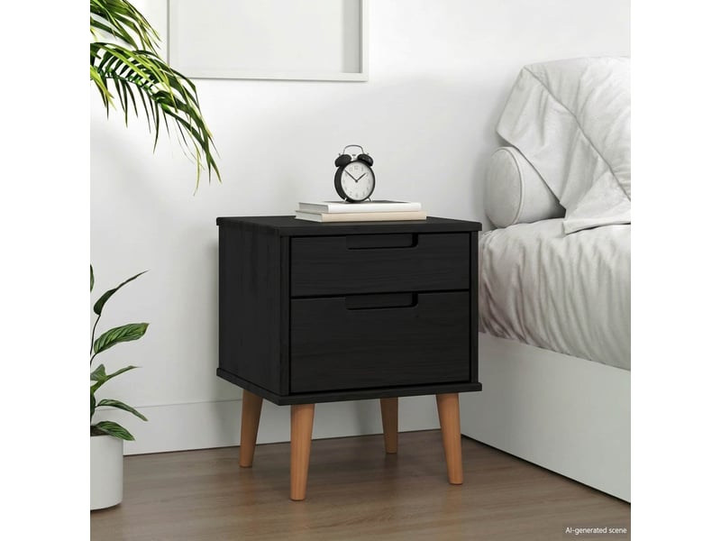  Table de chevet avec tiroir noir 40 x 35 x 48 cm pin massif  - Conforama B