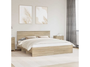 Lit adulte, lit double, cadre de lit chêne sonoma 200x200cm bois d'ingénierie cf6250