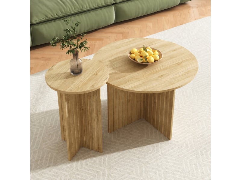  Ensemble de 2 tables basses gigognes rondes effet bois naturel, ø 76 et 40 cm  - Conforama D