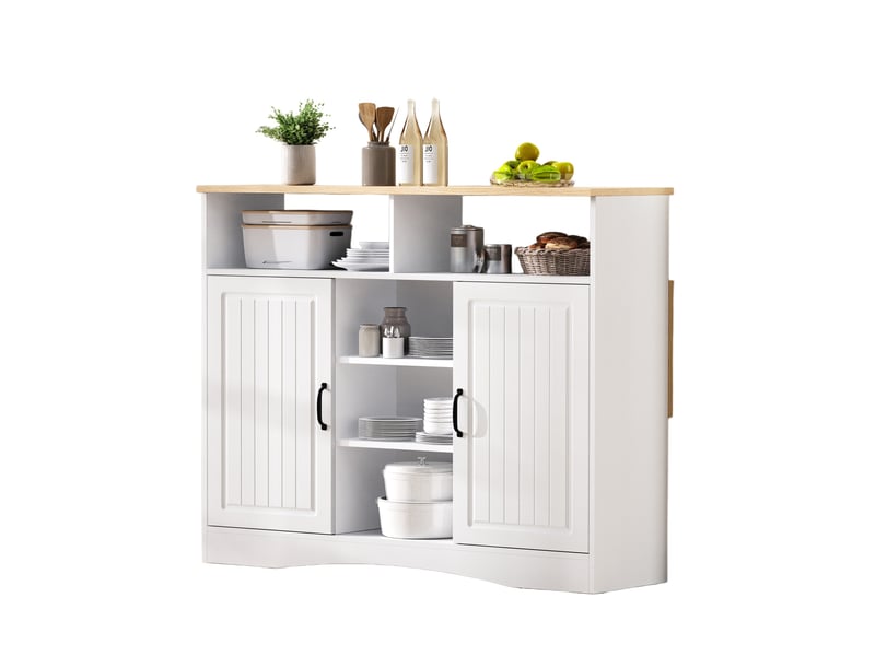 Îlot de cuisine 110x34-68x97,5 cm extensible, plateau rabattable et 2 tabourets inclus, pour cuisine, en mdf, blanc - Conforama A