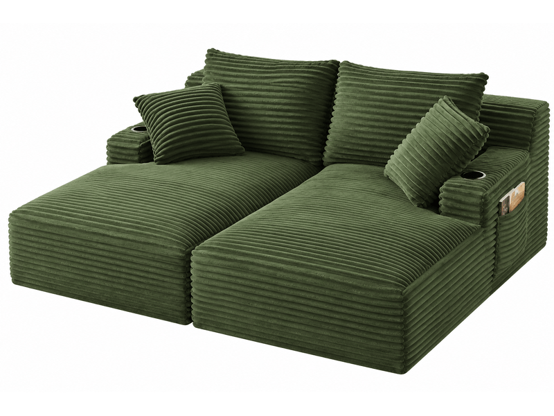  Canapé 2 places convertible en double méridienne, assise à ressorts, porte-gobelets, velours côtelé, vert OMNIGLINT TRADING LTD - Conforama A