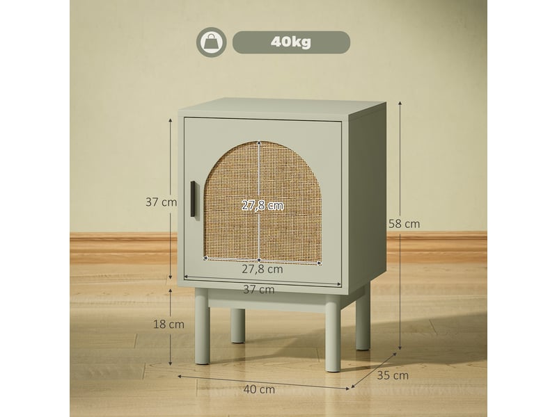  Ensemble de 2 tables de chevet, table de chevet avec porte en résine, étagère réglable, 40 x 35 x 58 cm, vert clair  - Conforama E