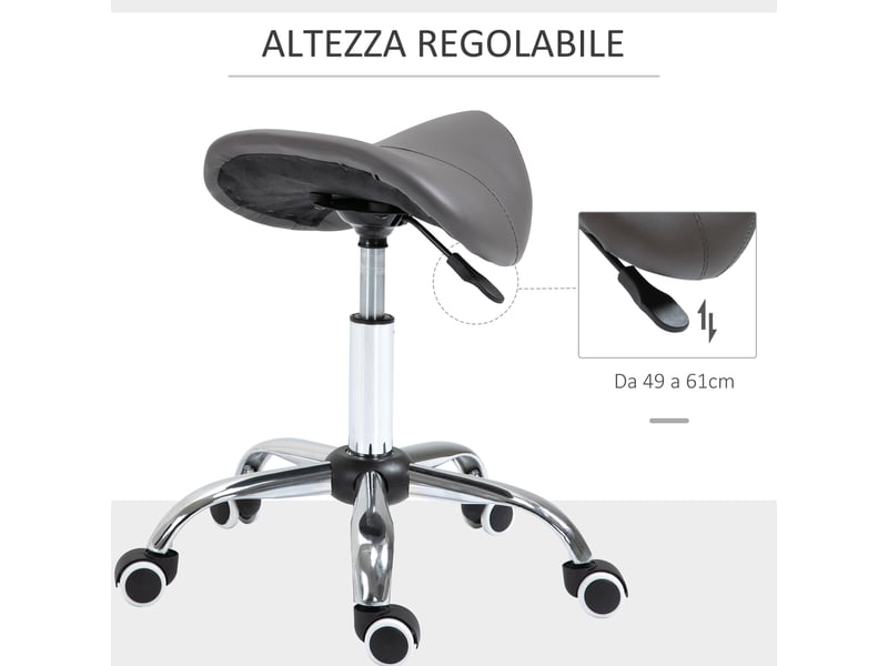  Tabouret de travail en forme de selle avec roulettes et hauteur réglable pour salons de coiffure et tatouage en gris dimensions 52x53x49-61 cm  - Conforama E