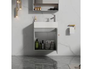 Meuble de salle de bain 46 cm avec vasque en céramique gris et blanc