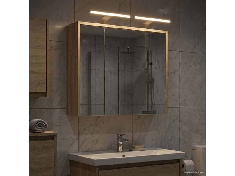 Armoire miroir salle de bain, meuble de rangement chêne sonoma shl2441 - Conforama D