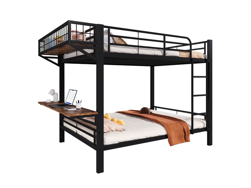  Lit superposé 140x200 cm, lit enfant avec bureau, étagère réversible, échelle, garde-corps, métal (sans matelas), noir CozyNest - Conforama A