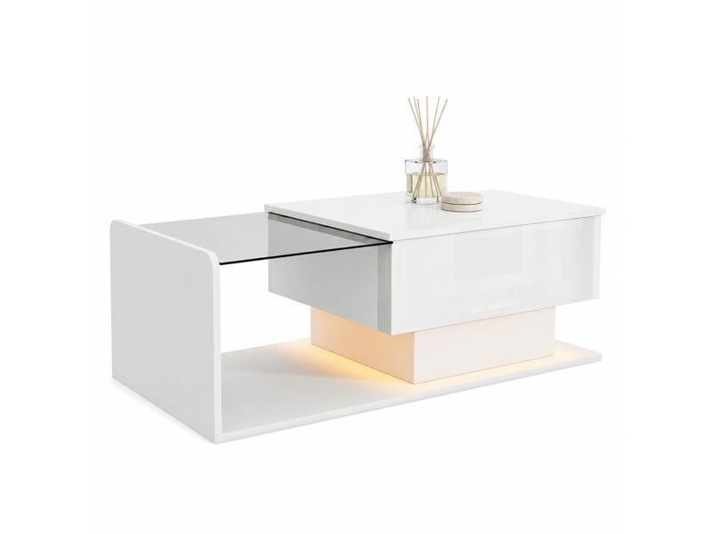  Table basse relevable avec rangements ouverts et cachés, led, plateau en verre trempé pour salon, 100 × 50 × 3347,5 cm  - Conforama A