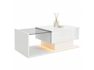 Table basse relevable avec rangements ouverts et cachés, led, plateau en verre trempé pour salon, 100 × 50 × 3347,5 cm