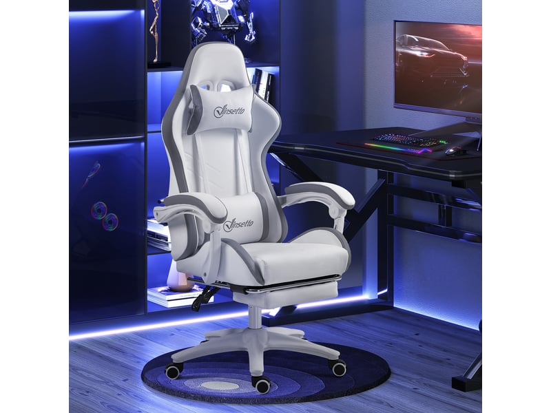  Chaise gaming fauteuil gaming ergonomique avec dossier inclinable à 135° et soutien lombaire, 65 x 65 x 121-129 cm blanc  - Conforama B