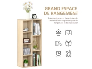 Meuble de rangement bibliothèque étagère 7 cubes pour intérieur, salon, bois naturel, chambre - 50l x 24p x 106h cm