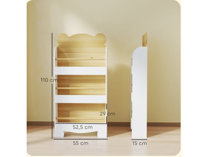  Bibliothèque enfant 55x15x110 cm – blanc – 3 niveaux avec barres de sécurité et design ours ludique  - Conforama C