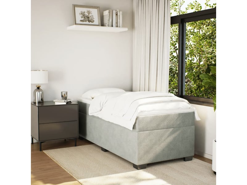  Lit simple, sommier à lattes de lit et matelas gris clair 100x200cm velours shl98042  - Conforama C