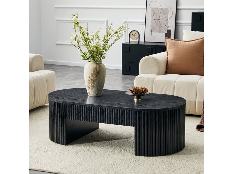  Table basse ovale noire à façade rainurée - tiroir de rangement - stable pour salon  - Conforama B