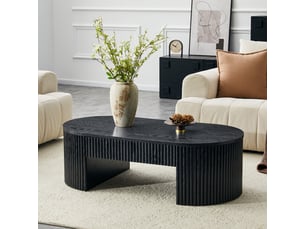 Table basse ovale noire à façade rainurée - tiroir de rangement - stable pour salon