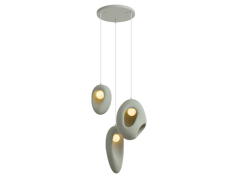  Japandi hanglamp wit met licht groene kap organisch 3-lichts - moonstone  - Conforama B