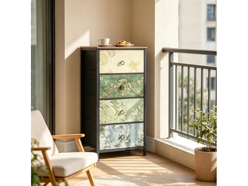  Meuble de rangement 4 tiroirs en tissu, métal et bois, motif floral, pour chambre et entrée, 45 × 30 × 94,5 cm  - Conforama C