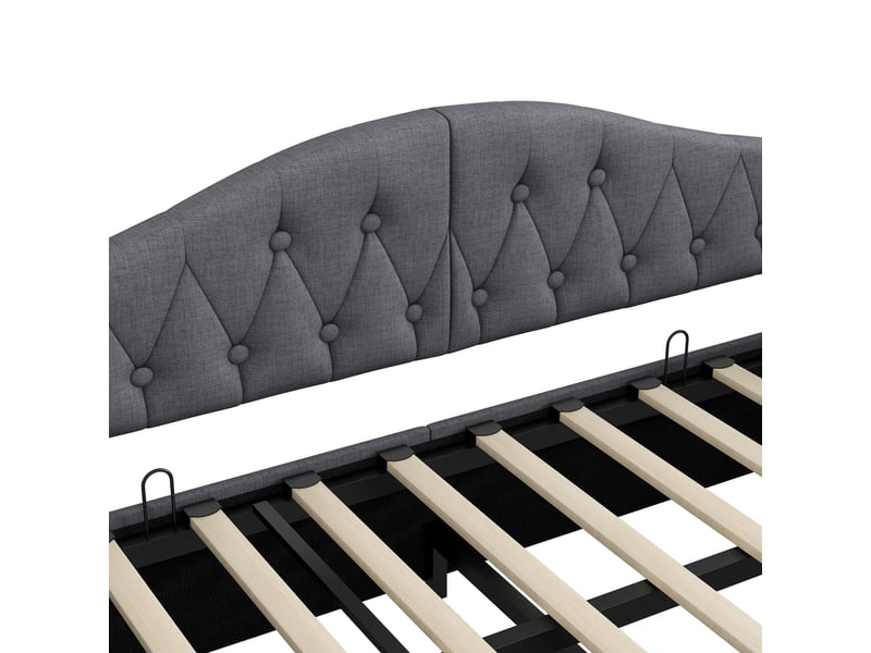  Lit banquette 1 place 200x90 cm en tissu gris, avec coffre et led à 7 couleurs, sans matelas  - Conforama E