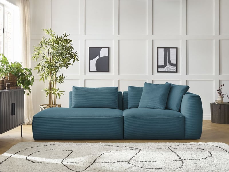  Bobochic canapé droit fixe 3 places leopold velours côtelé bleu clair  accoudoir droit LEOPOLD - Conforama C