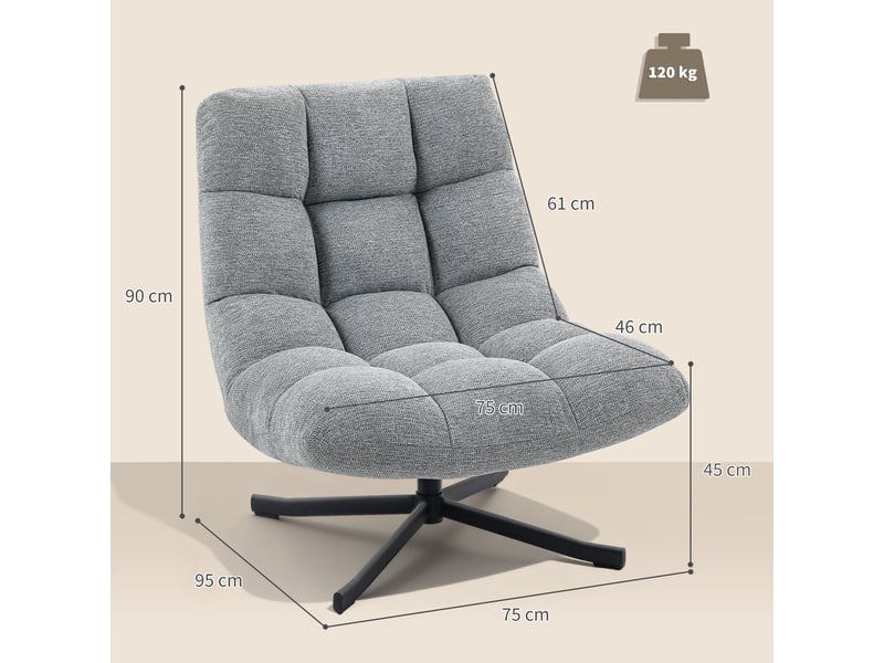  Fauteuil pivotant à 360° en tissu aspect chenille et pieds en acier gris 75 x 95 x 90 cm  - Conforama C