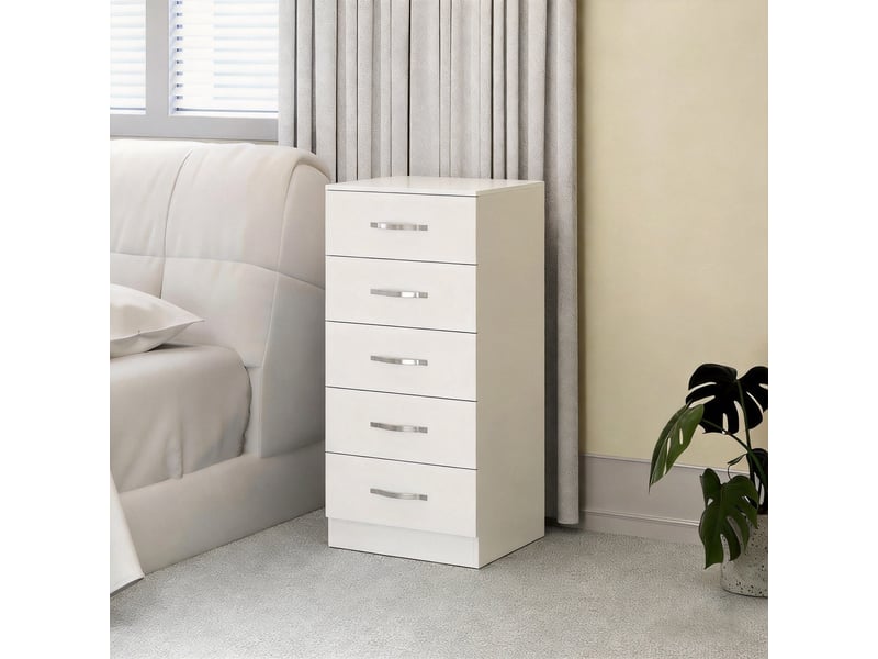  Commode 5 tiroirs, meuble de rangement étroit, style moderne, pour chambre à coucher, salon, couloir, blanc, 40x35x85cm  - Conforama D