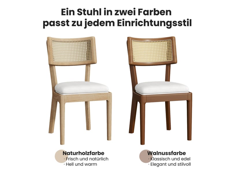  Lot de chaises 6 pièces en bois massif dossier en rotin lin respirant confort d'assise style moderne couleur bois  - Conforama E