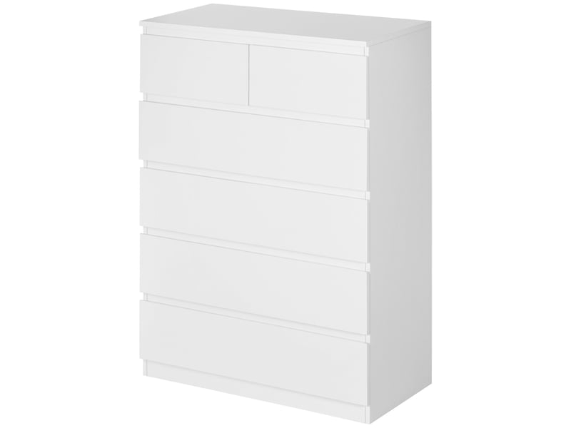  Commode à 6 tiroirs avec système anti-basculement, panneaux de particules, 80 x 39 x 115 cm, blanche  - Conforama B