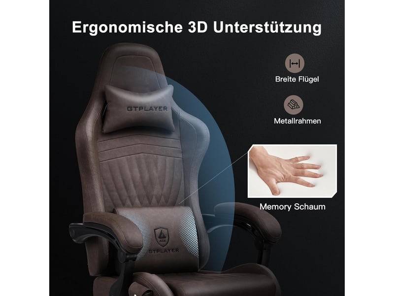  Gtplayer chaise de jeu ergonomique avec repose-pieds et haut-parleurs, 150 kg, marron clair ACE-PRO-LB - Conforama E