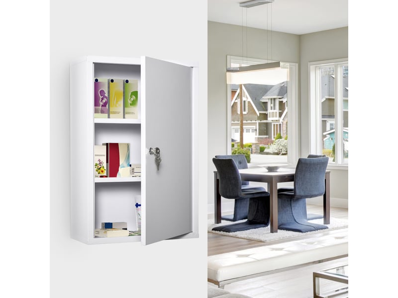  Armoire à pharmacie 2 étagères 3 niveaux verrouillable dim. 40l x 18l x 60h cm 2 clés métal blanc  - Conforama D