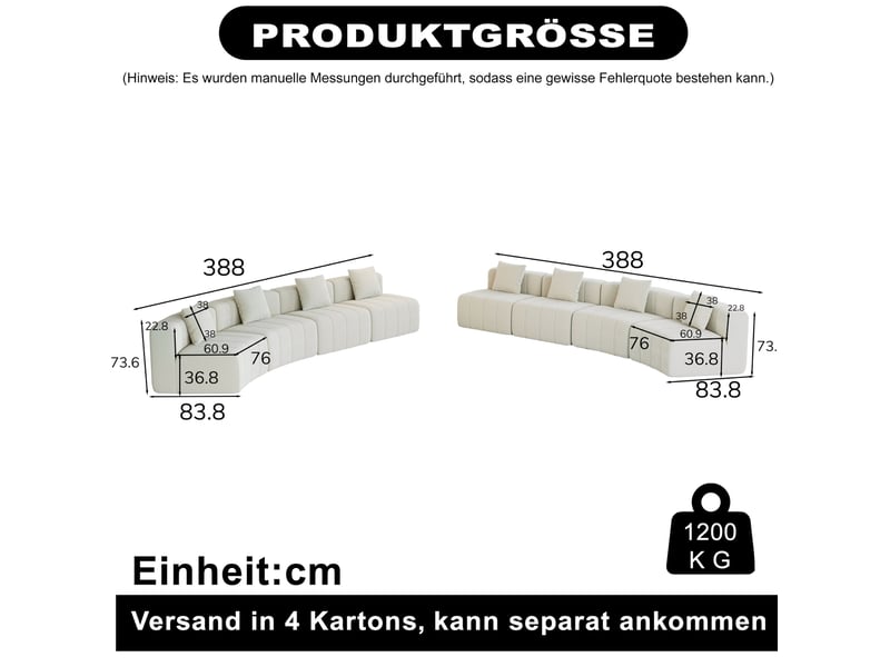  Canapé modulaire modenvie 8 places en chenille beige, forme arrondie, 2 coussins, 388 x 76 x 73,6 cm  - Conforama C