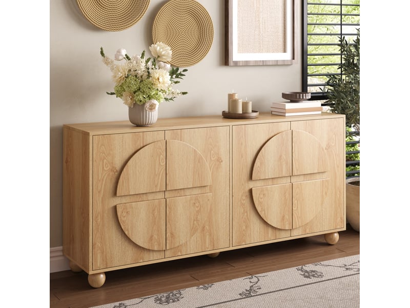  Buffet et enfilade 4 portes avec étagères réglables, relief circulaire pour salon en mdf, 160 × 38 × 76 cm  - Conforama B